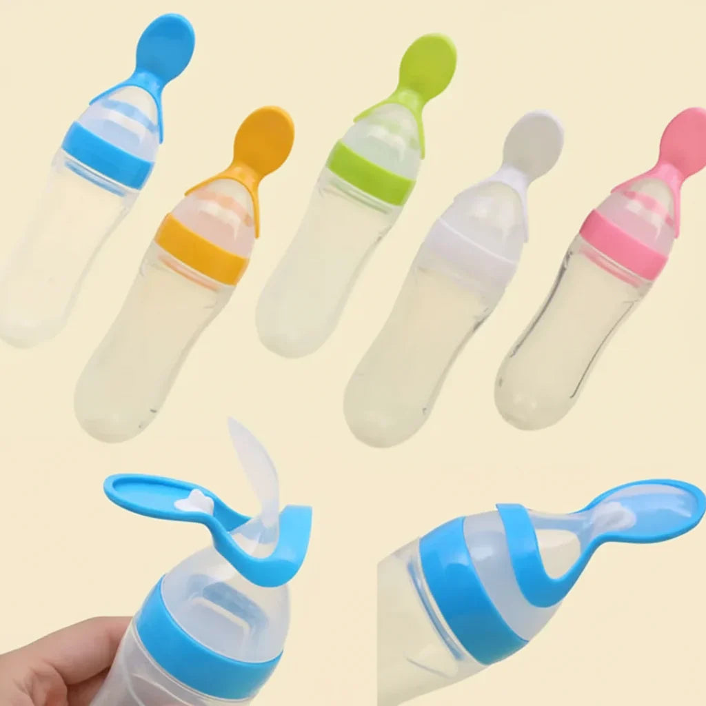 Silicone Baby Feeder Squeeze Feeding Bottle With Spoon - 90ml