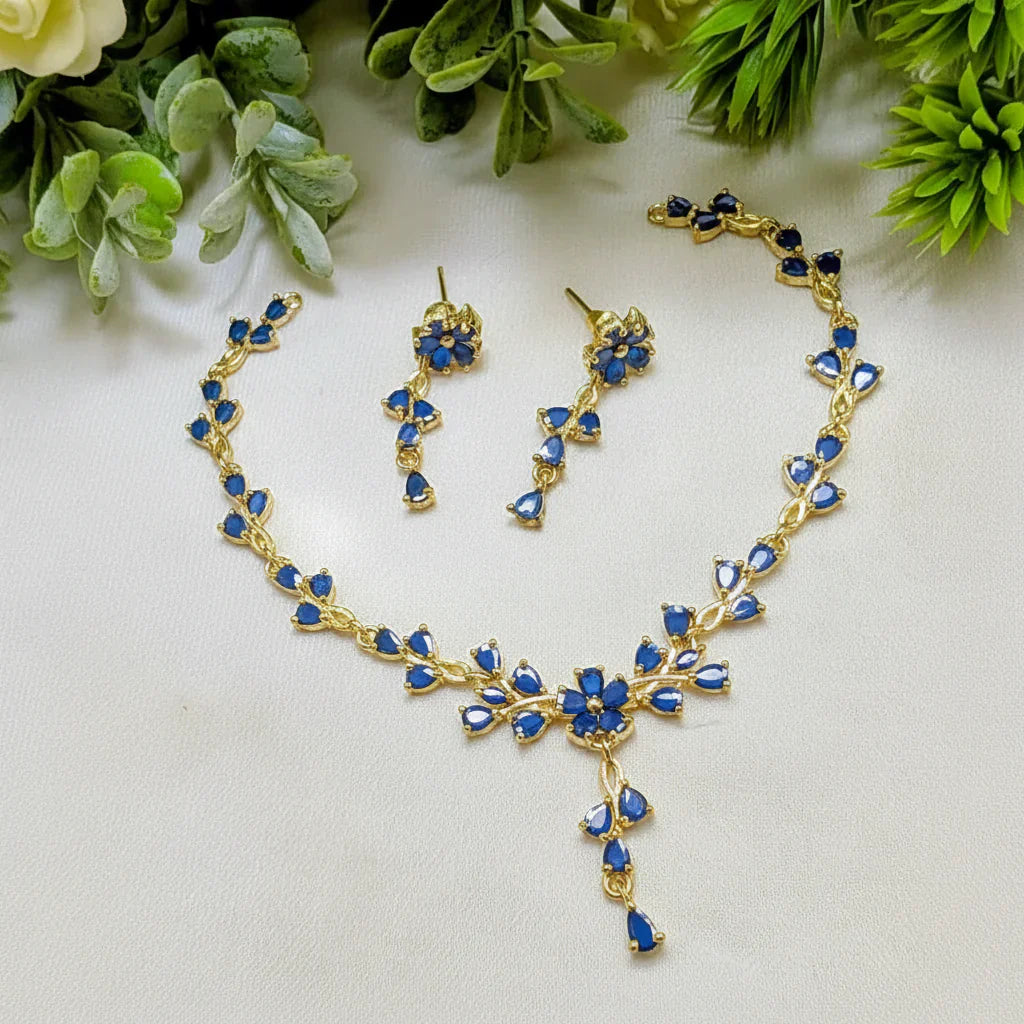 Zircon Necklace & Earring Set – AD Jewelry Collection in Gold Finish