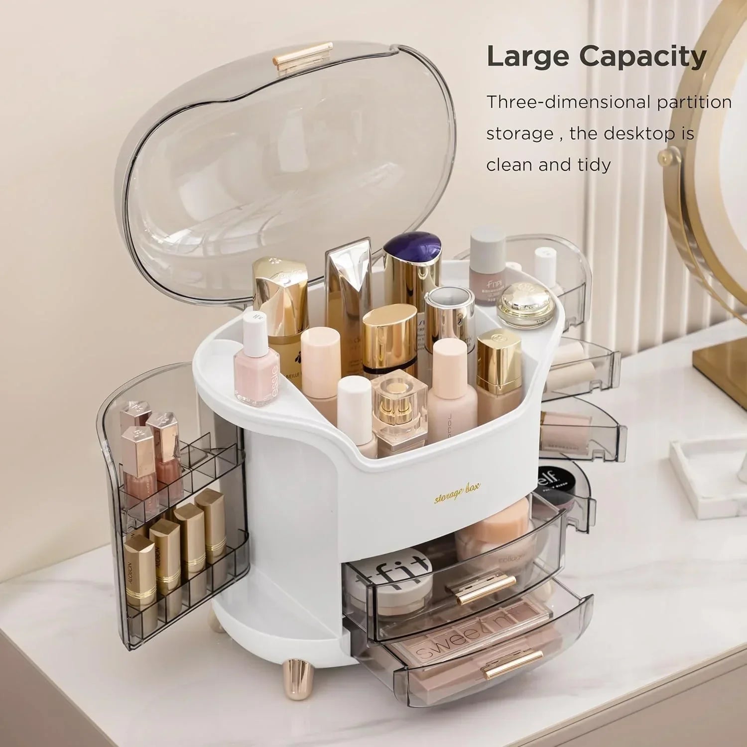 Luxury Desktop Cosmetic Organizer, Dustproof and Waterproof Makeup Vanity