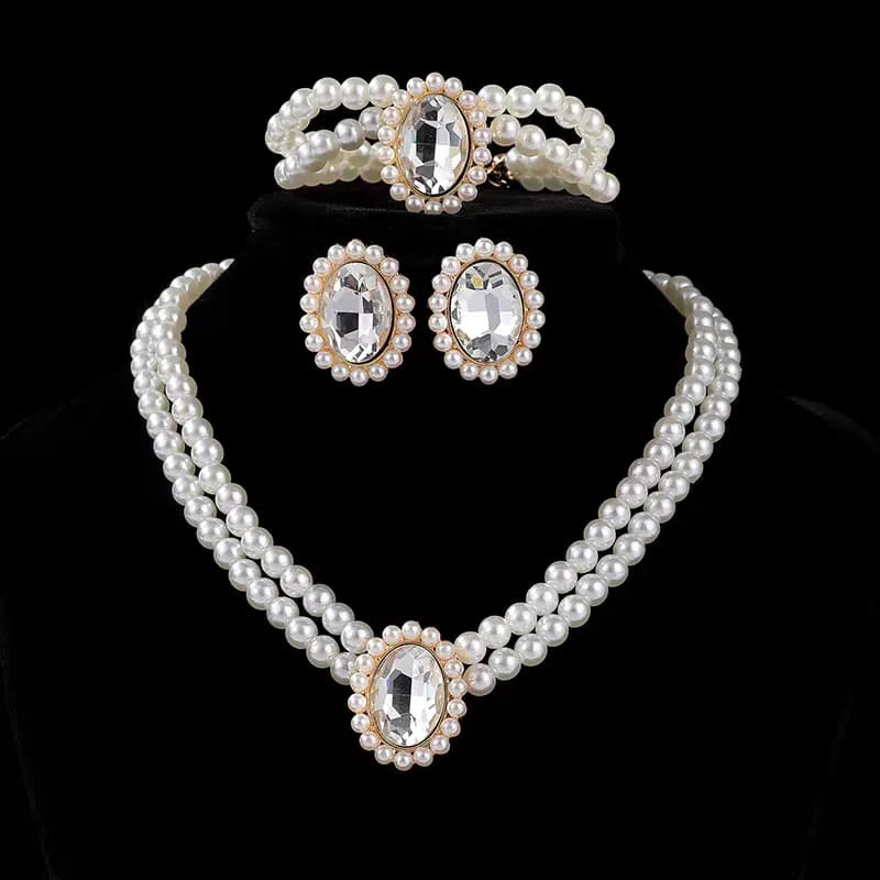 Stone Pearl Combo Jewelry Set – Necklace, Stud Earrings & Bracelet