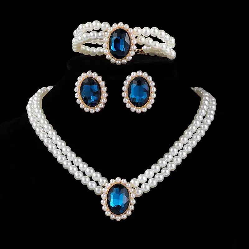 Stone Pearl Combo Jewelry Set – Necklace, Stud Earrings & Bracelet
