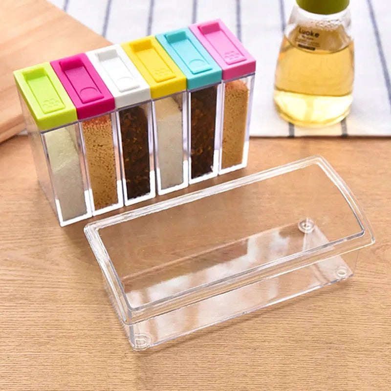 Transparent Spice Jar Colorful Lid Seasoning Box Set of 6pcs