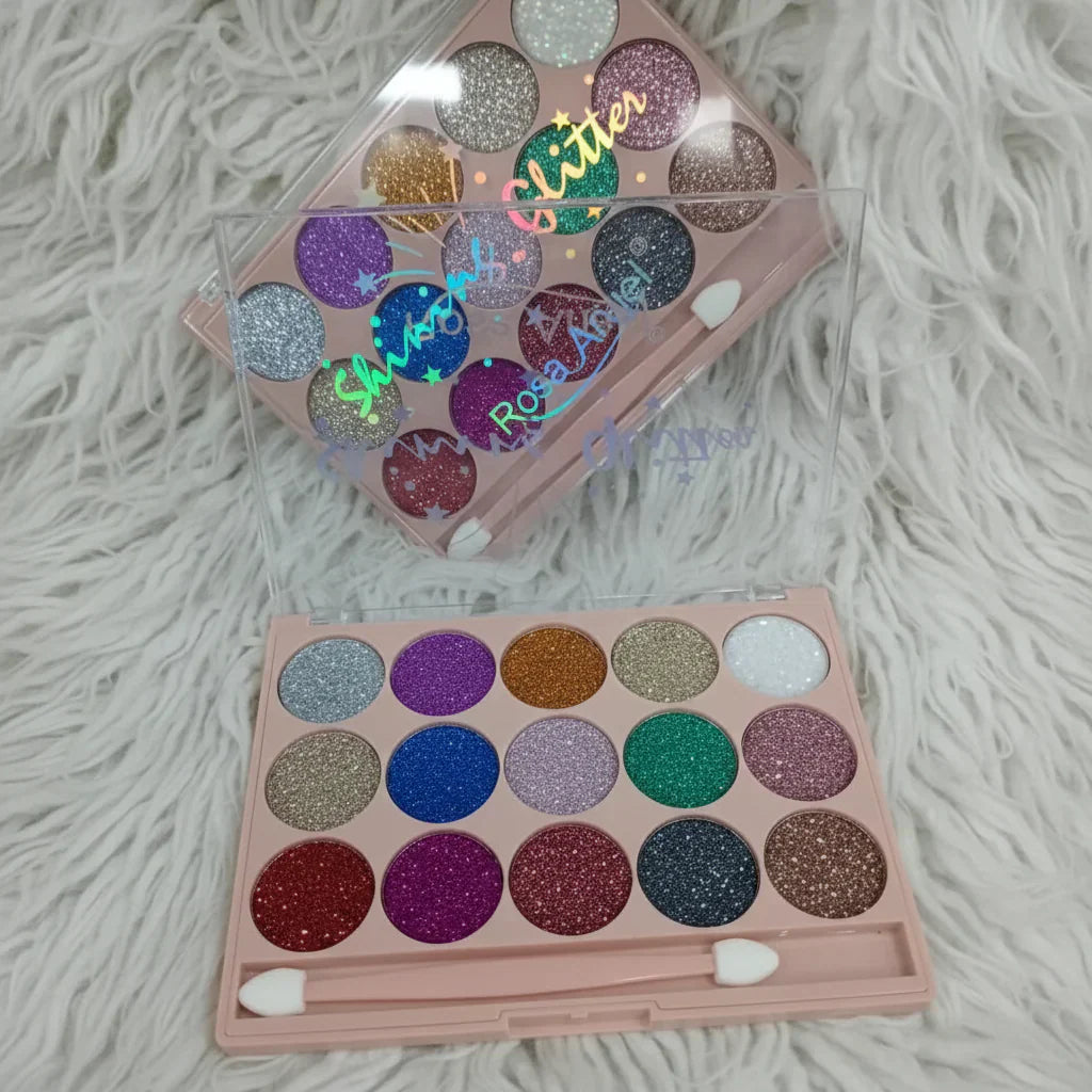 Rosa Angel Shinning Glitter Eyeshadow Palette - 15 Colors