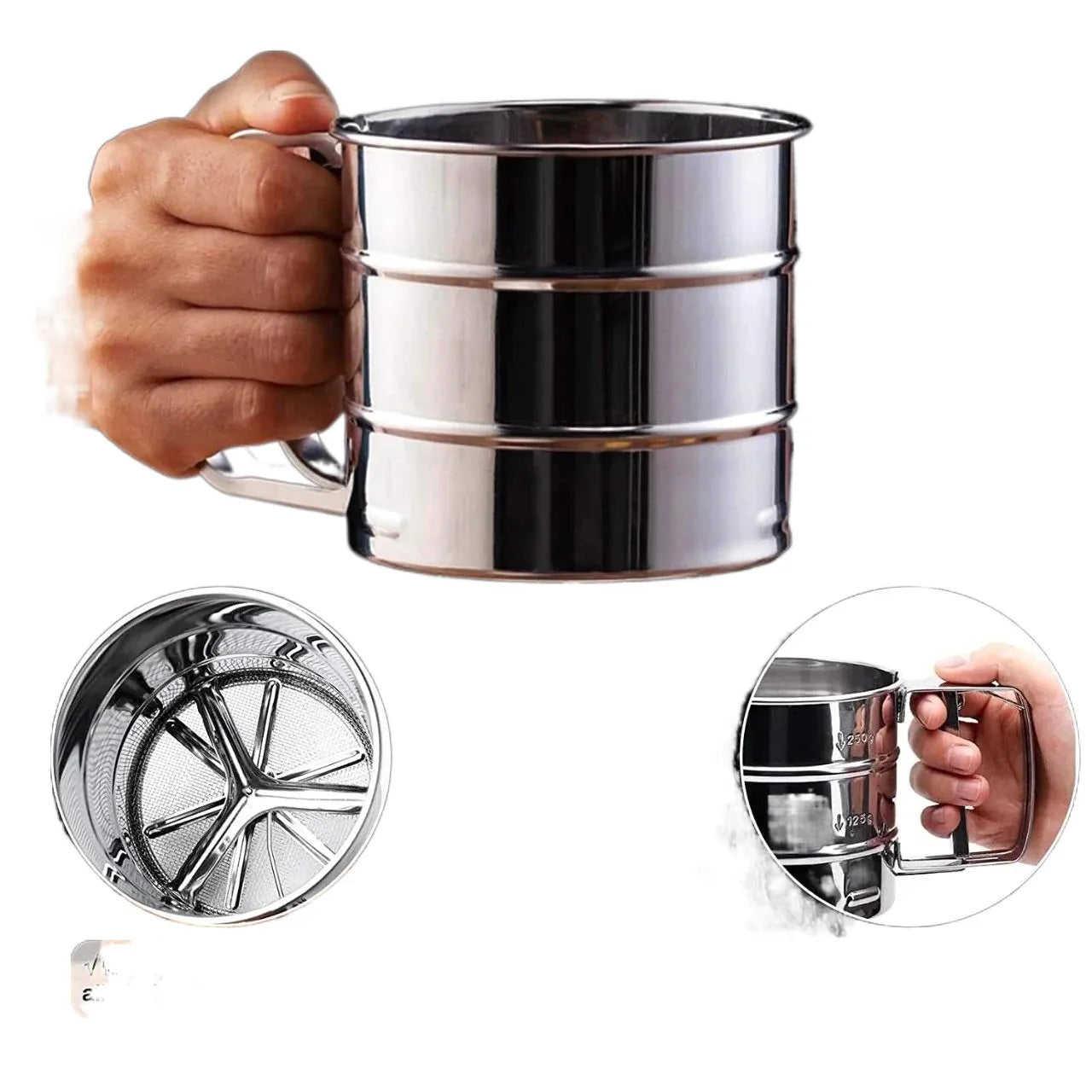 Stainless Steel Flour Strainer for Easy, Mess-Free Sifting of 3 Cups