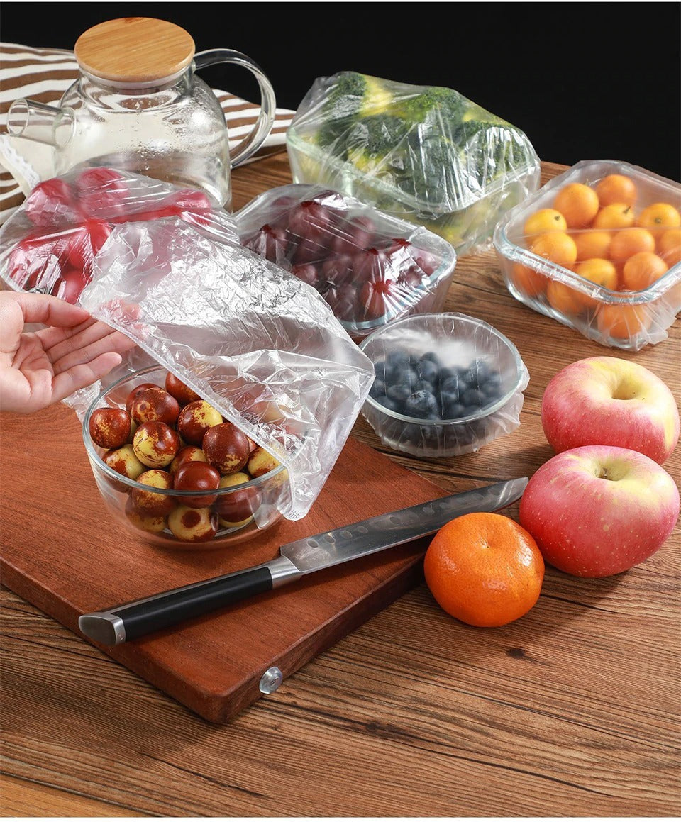 100pcs Disposable Plastic Wrap Covers, Elastic &amp; Tight, Food-Grade Fresh-Keeping, Dust &amp; Insect-Proof, Kitchen Accessories - Disposable Food Wrap